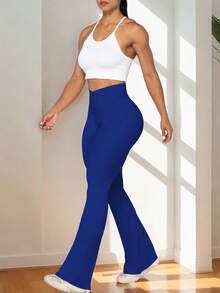 RUNONWHEELS 5 Quần yoga nữ cạp cao, ống loe chéo, quần legging tập luyện co giãn, quần ống rộng. - Màu xanh lam - Xem 8