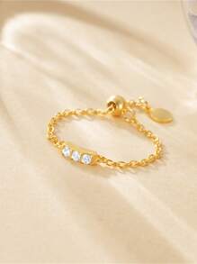 1 pieza Anillo de cadena minimalista de plata de ley 925 de estilo lujoso y ajustable para mujer, perfecto para el uso diario/joyería de boda y novia, joyería fina