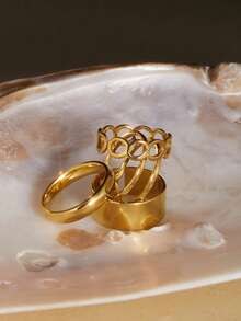 4件套不锈钢开口戒指套装，女士款，简约时尚，适合派对或作为圣诞节冬季礼物。 - 金色 - 查看 5