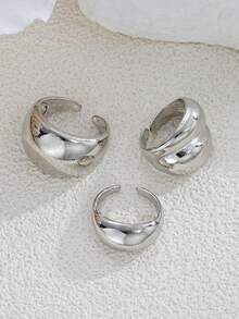 8 件/3 件时尚复古光滑开口镂空几何创意不对称银戒指套装，适合女性生日、度假、约会、派对、日常搭配的礼物 - 彩色 - 查看 6