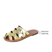 Sandalias de verano para mujer de talla grande, diseño minimalista de moda, cómodas, de punta cerrada, de malla, huecas, transpirables, antideslizantes, ligeras, para la playa y uso al aire libre, en negro y marrón - Dorado - Ver 8