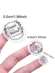 30-480 张可定制可移除防水透明贴纸套装，可定制婚礼日期/姓名/公司徽标，乙烯基材料 + 新郎求婚盒/伴娘回礼/单身派对装饰三合一，名片贴纸 + 瓶子标签 3 种场景，复活节彩蛋贴纸/毕业季纪念品/生日派对装饰贴纸，学校用品，返校 - 透明材質(黑色字體) - 查看 8