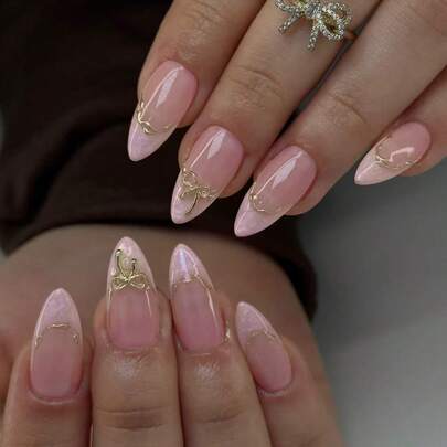 用这款24片装Y2K风格中号杏仁形3D凝胶美甲法式贴片美甲套装提升您的时尚品味。套装包含1片果冻胶和1把指甲锉，适合女性和女孩日常佩戴、参加锐舞派对等场合。