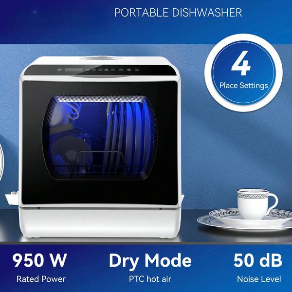 Portable Desktop Dishwasher, Small Mini Dishwasher With 5 Liters Built-In Water Tank And Air Drying, 5 Washing Programs, Two Water Supply Methods, Double Glazing, Baby Care And Fruit Washing