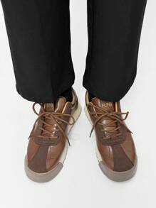 Men's Casual Gum Sole Lace-Up Round Toe Running Shoes, Thick Sole Non-Slip Student Party Outdoor Shoes Spring/Summer