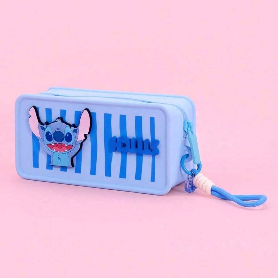 Miniso Disney Lilo/Stitch Series Silicone Cosmetic Bag, Cute Cartoon Design, Home/Outdoor Use, Lovely Birthday Gift, PVC Material(1PC) - Blue - View 1
