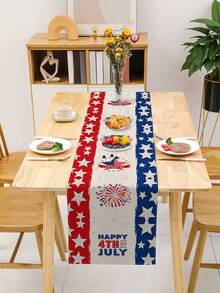 1pc American Flag Patterned Table Runner, Suitable For American Independence Day, Memorial Day, Home Kitchen And Dining Room Decor, Indoor/Outdoor Party Supplies, Daily Decoration, Room Decor - Multicolor - View 5