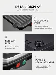 Yabano Panini Press Grill, Gourmet Sandwich Maker Non-Stick Coated Plates 11" X 9.8", Opens 180 Degrees To Fit Any Type Or Size Of Food, Stainless Steel Surface And Removable Drip Tray, 4 Slice - 美規A型插(110-127V) - 查看 5