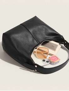 New Fashionable Minimalist Versatile Crescent Bag, Shoulder Bag, Solid Color, French Style Crossbody Bag, Handheld Crescent Bag, Luxury Niche Young Adult Commute, Daily, Travel, Movie, Shopping Black Color, Retro Affluent - Black - View 9