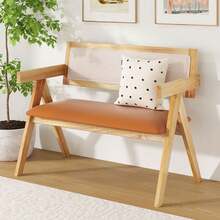 Rubber Wood Dining Bench Accent Indoor Bench With Armrest-Natural