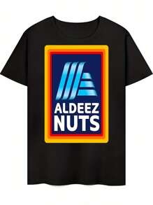 Unisex Casual Athletic Black T - Shirt With "ALDEEZ NUTS" Text And Color - Blocked Logo Graphic