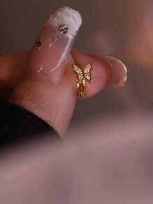 1 Pair S925 Sterling Silver Plated 14K Gold Mini Paved Butterfly Ear Clips