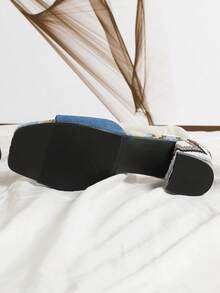 New Women's Light Blue High Heel Sandals, Simple Thick Heel Open Toe Slides - Baby Blue - View 6