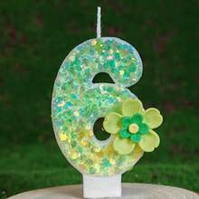 绿色花卉星光闪亮数字蜡烛，生日派对房间装饰，生日礼物，周年庆典手工制作，婚礼 - 綠色 - 查看 10