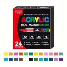 24 Colores Bolígrafos de Pintura Acrílica, Marcadores de Pintura Acrílica con Punta de Pincel Suave, Marcadores Acrílicos Impermeables de Secado Rápido para Lienzo, Pintura en Piedras, Madera, Vidrio, Cerámica, Tela, Manualidades DIY