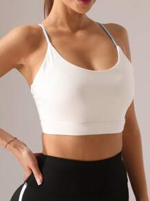 1 pièce Soutien-gorge de sport sans armature à dos nageur pour femmes, soutien-gorge de fitness rembourré et antichoc