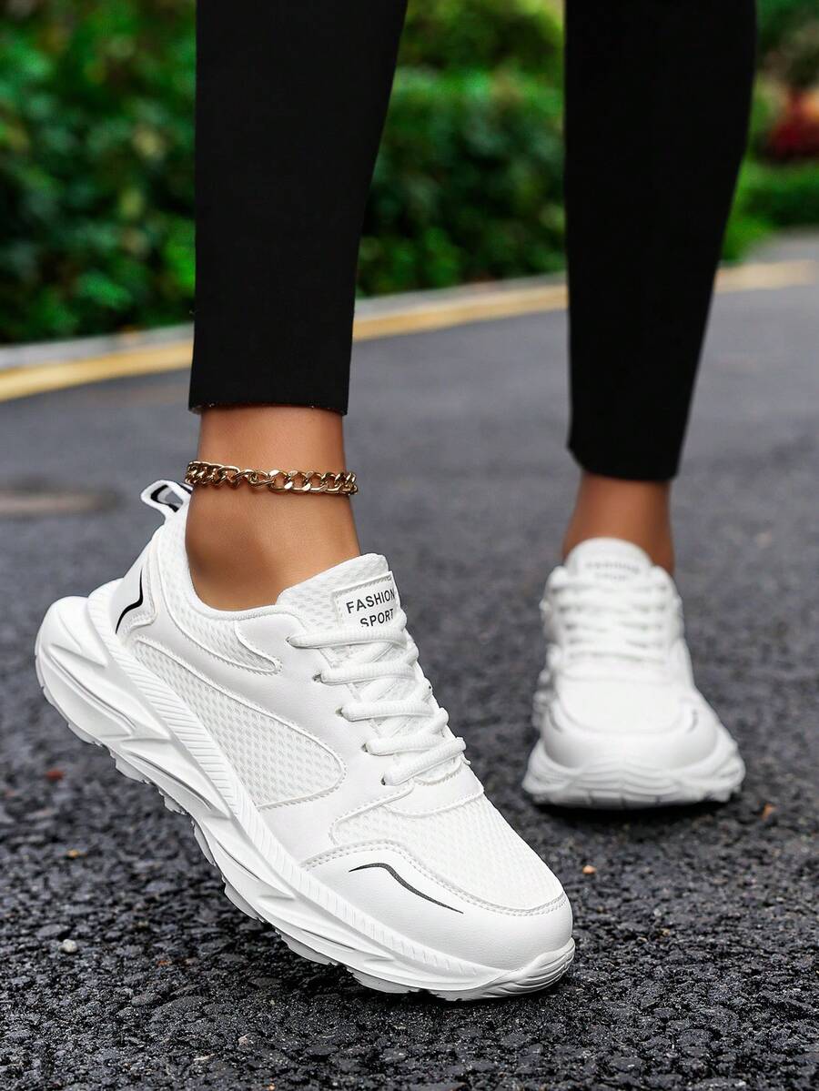 2025年最新时尚透气户外运动白色女鞋，百搭设计 - 白色 - 查看 1
