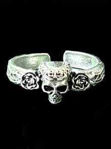 1 Stück Modischer Vintage Gothic Schwarzer Rosen- Und Totenkopf-dekor, Verstellbarer Offener Ring, Geeignet Für Den Täglichen Gebrauch/party/events, Accessoires Für Männer Und Frauen, Tolles Geschenk