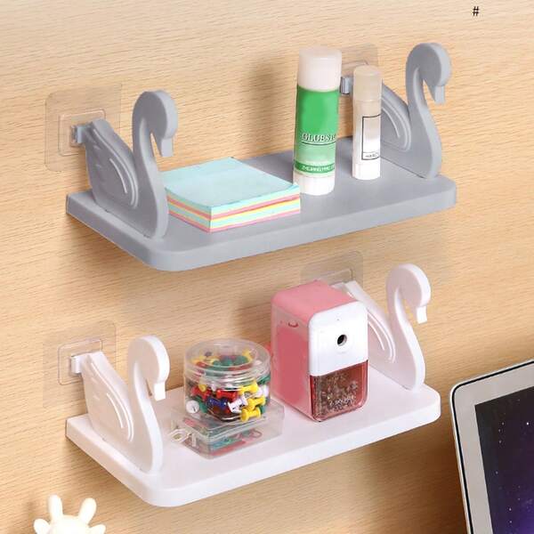 1 Stück wandmontiertes Ablagefach in Schwanenform - Kunststoff Badezimmer Ablage mit Solid Muster, einfache Installation, ohne Metallrohr erforderlich, vielseitiger Organizer für Küche und Badezimmer, Badezimmer Ablagen