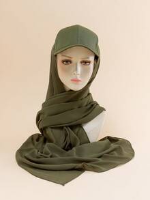 1pc Women's Spring/Summer/Autumn Chiffon Patchwork Baseball Cap Integrated Turban Hijab Scarf Hat, Sun Protection Hair Sleep Cap - Multicolor - View 7