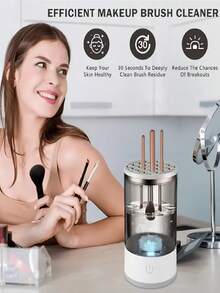 1 件 USB 供电电动化妆刷清洁器 - 无味、无需电池、必备家庭美容工具配件，具有深层清洁和无菌功能，透明设计带蓝色 LED 指示灯 - 彩色 - 查看 6
