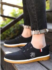 2025 男士新款正式商务流行时尚百搭户外低帮帆布系带休闲运动鞋 - 黑色 - 查看 6