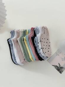 10 Pairs Random Women Retro Dot & Solid Color Cute Non-Slip Breathable Low-Cut Boat Socks - Multicolor - View 4
