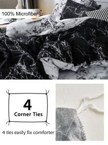 Juego de ropa de cama de 2/3 piezas con estampado de mármol negro, de estilo moderno y lujoso para usar todo el año en el dormitorio, con cierre de cremallera y lavable a máquina (1 funda nórdica + 1/2 fundas de almohada)