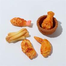 1 طقم /5 قطع من الديكور الزخرفي المقلد للطعام - ساق دجاج, جناح دجاج, بطاطس مقلية, ديكور مطبخ مغناطيس ثلاجة