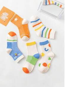 5 Pairs Kids/Children Thin Mesh Candycolor Letter & Striped Pattern Breathable Crew Socks, Suitable For Home & Outdoor, Spring/Summer (Ages 1-12) - Multicolor - View 8