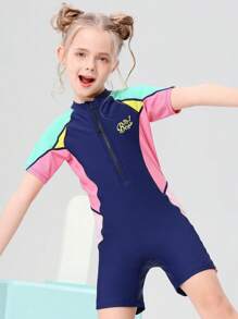 2pcs/Set Teenage Girls Letter Graphic Short Sleeve Top And Shorts Set, Sports Leisure High Stretch Slim Fit, For Spring/Summer, Beach, Party, Swimming, Surfing, Quick Drying, UV Protection