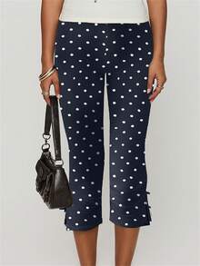 Women Y2K Summer Side Split Capri Pants Casual Solid Color Cropped Pants Stretch Leggings 80S 90S Vintage Aesthetic Clothes Streetwear - 藍色 - 查看 2