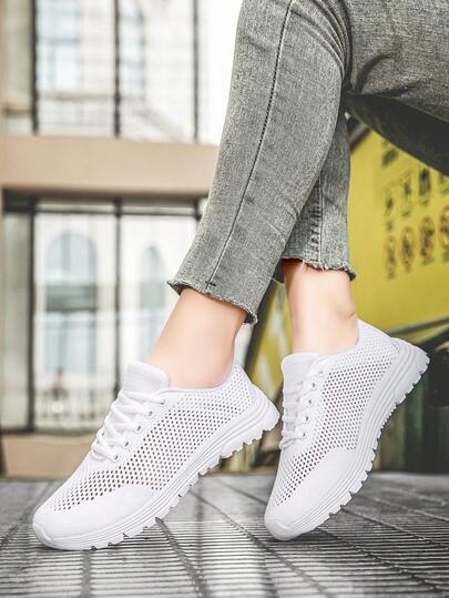 Women's Casual Lightweight Breathable Mesh Slip-On Sneakers, Fashionable, Woven Fabric, Hollow-Out Design, Non-Slip Outdoor Walking Shoes, Versatile Solid Color Athletic Shoes, Student Shoes, Mother's Day Gift