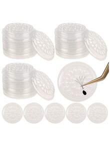 50pcs Eyelash Extension Glue Holder, Eyelash Extension Tools Rack Tray Pads, Pink Plastic Flower Shape Eyelash Extension Glue Pad With Self-Adhesive Back For Eyelash Extension, Nail Art Or Tattoo Ink Applying - Multicolor - View 18