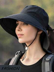 1pc Sunscreen Hat, Summer Sun-Shielding Hat, Outdoor Cycling Sun Protection Neck Cover, Breathable Foldable Wide Brim Fishing Hat, Suitable For Daily Outings - Navy - View 4