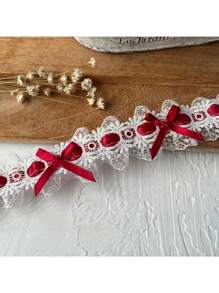 1/3/5M French Style Double Layer Satin Ribbon Embroidered Lace Trim With Cute Bow, DIY Wedding Dress Material, Fabric Lace Ribbon For Clothing, Hair Accessories, Home Decor, Multi-Color Options