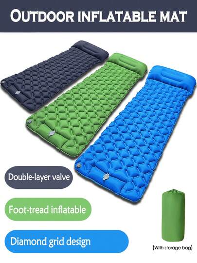 Colchón inflable para acampada al aire libre con almohadas, colchoneta de aire ultraligera con bomba de inflado incorporada, cama de aire portátil y plegable para acampar, picnic, playa, siestas, dormir en el coche, y recibir amigos en Navidad