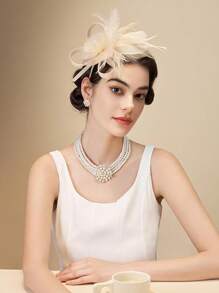 1pc Elegant Natural Feather Hairband, Versatile For Party And Performance, Spring/Autumn Mini Hats Tiny Hats Derby Hat Fascinator Mini Top Hat Mini Cap, Gifts, Wedding