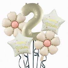 5pcs Metallic Foil Number Balloon Set, Cream Color, Decoration For Birthday Party - Multicolor - View 4