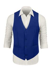 Men's Suit Vests Casual Formal Dress Vest For Men Business Wedding Party Slim Fit Waistcoat Vest With Real Pockets For Suits Tuxedo - 寶藍色 - 查看 3