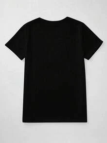 Women's Casual Short Sleeve Round Neck T-Shirt - 黑色 - 查看 2