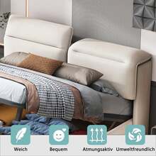 Double Bed 160x200 Cm, Upholstered Bed With Adjustable Headboard, Storage Space Under The Bed, Ottoman Bed Frame With Gas Spring, Without Mattress, Beige