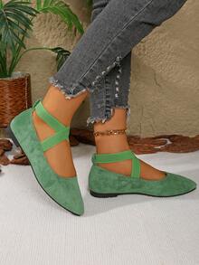 Women's Shoes, Ladies' Classic Fashion Black Pointed Toe Flats, Outdoor Non-Slip Flat Shoes, Pointed Toe Casual Sneakers, Loafers, Ballet Flats, Glitter Shiny Flats, Cross Elastic Strap Flats, Slip-On Flats, Leopard Print Flats, Suitable For Parties, School, Daily Wear, Outdoor Fitness, Hiking - Green - View 5