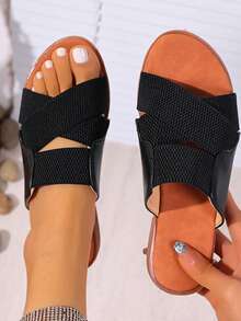 Women's Outdoor Sandals With Crossing Straps, Convenient & Quick Wear - Black - View 1