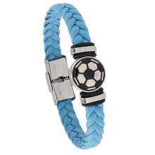 1pc Stainless Steel Luminous Soccer Team Fan Leather Bracelet, Unisex Personalized Gift Accessories
