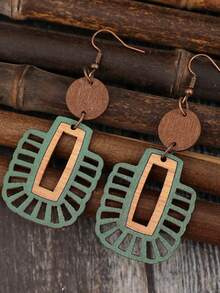 Boho-Chic Wooden Geometric Hollow Dangle Earrings - Vintage , Mixed Colors