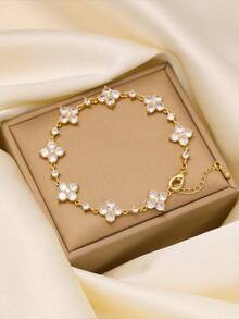 Elegant And Fashionable Luxury Stainless Steel Clover Zirconia Women's Bracelet Set, Suitable For Daily Stacking And As A Gift For Friends - Yellow Gold - View 14