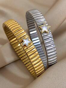 1 件心形爱心吊坠弹力手链 适合女士青少年女孩贝壳不锈钢手链 简约日常派对珠宝圣诞礼物 - 彩色 - 查看 3