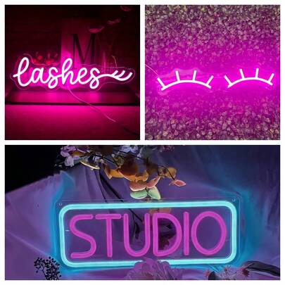 1 pieza Luz de neón con pestañas LED, alimentada por USB para colgar en la pared, para dormitorio, sala de estar, bar, decoración en casa para fiesta, de un solo color sin batería