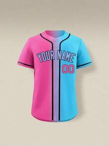 Customized Baseball Jersey Add Any Name And Number On Jersey Front & Back,Custom Halloween Christmas Holiday Gift - Pink - View 2